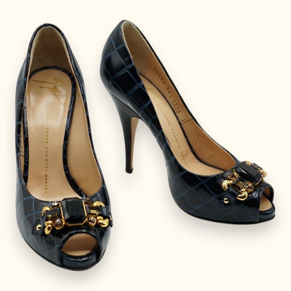 Giuseppe Zanotti Design Womens 6.5B Leather Snake Pattern Peep Toe‎ Heel 4.5"